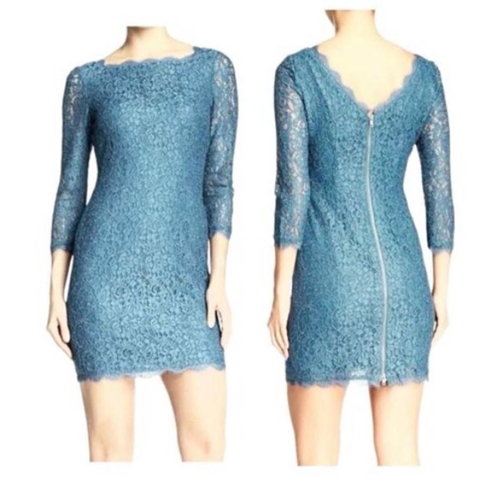 Adrianna Papell 14 All Over Lace Mini Dress Light Blue Cocktail Party 3/4 Sleeve